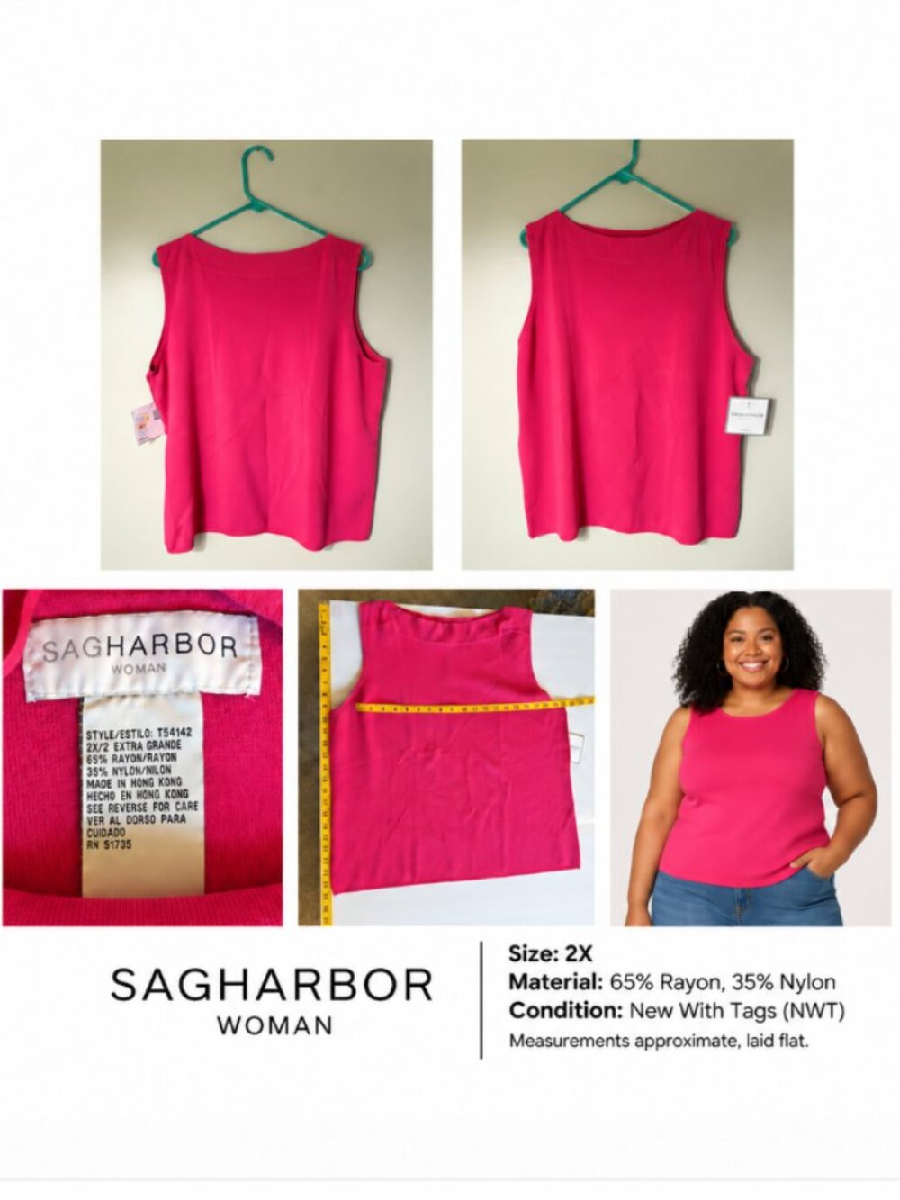 Sag Harbor Woman Magenta Tank Top — Size 2X VINTAGE Check Measurements